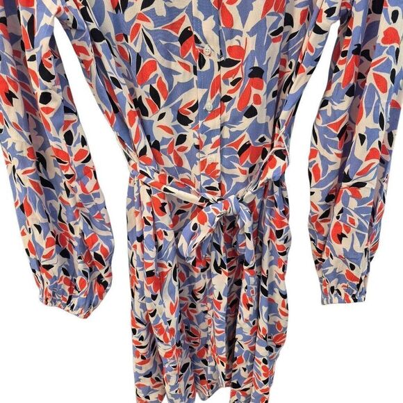 Well Worn Women's White, Blue, Red & Black Viscose Button Down Long Sleeve Dress - Picture 14 of 16